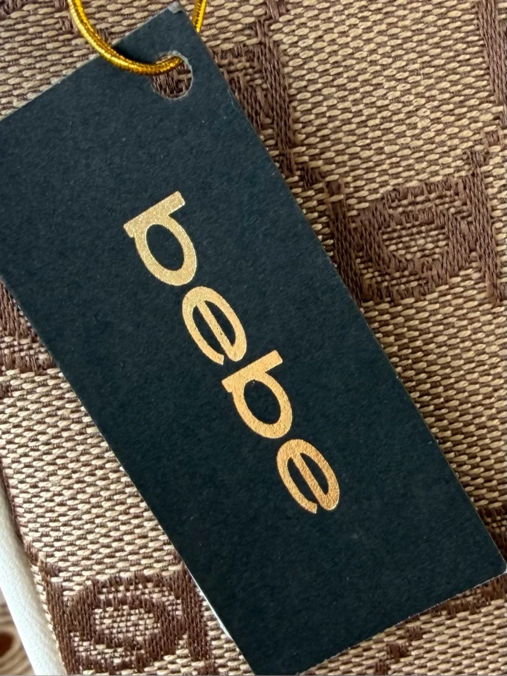 bebe Brown, White & Gold Logo Hobo Shoulder Bag with Coin Pouch - Picture 8 of 16